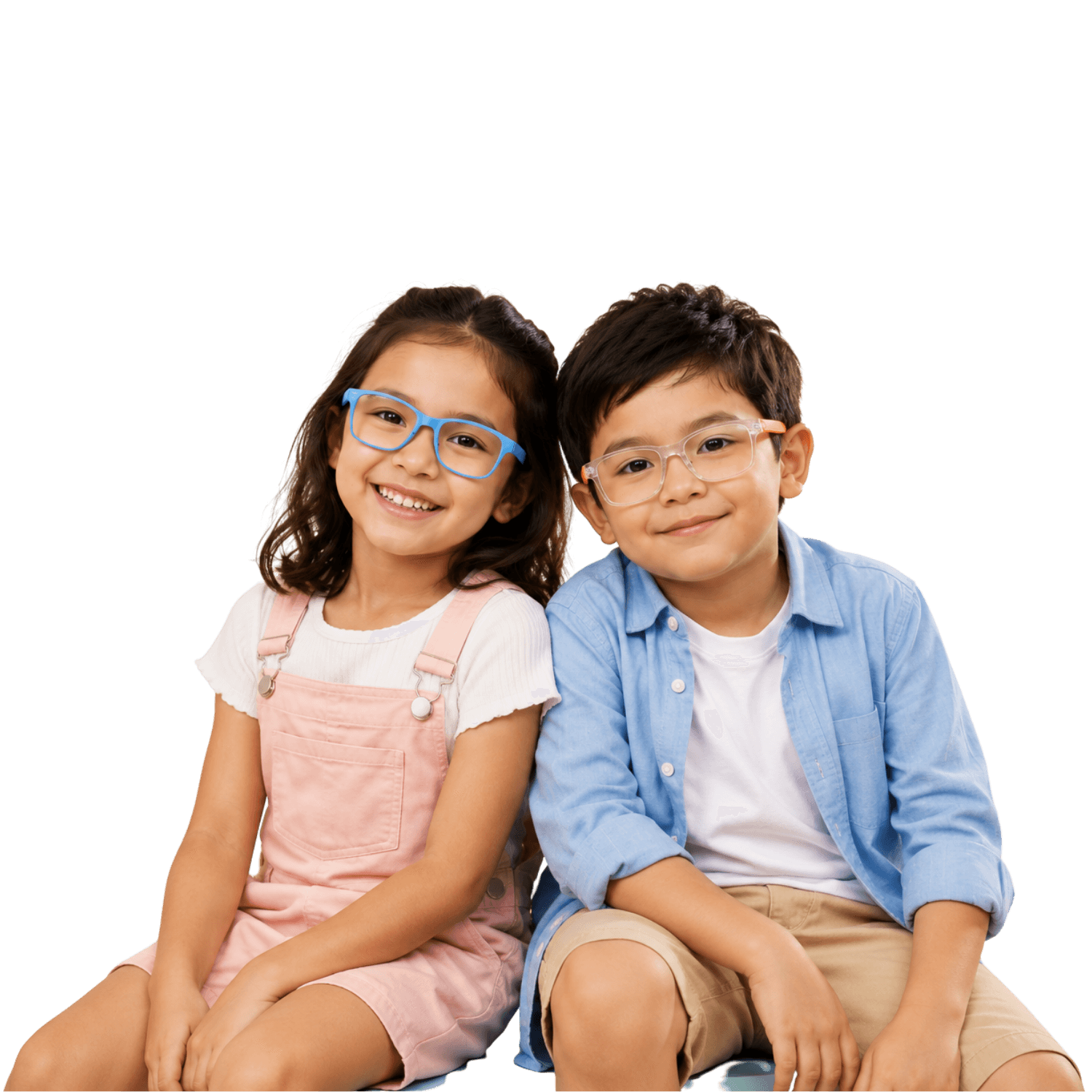 Two kids smiling in Foal & Pony glasses